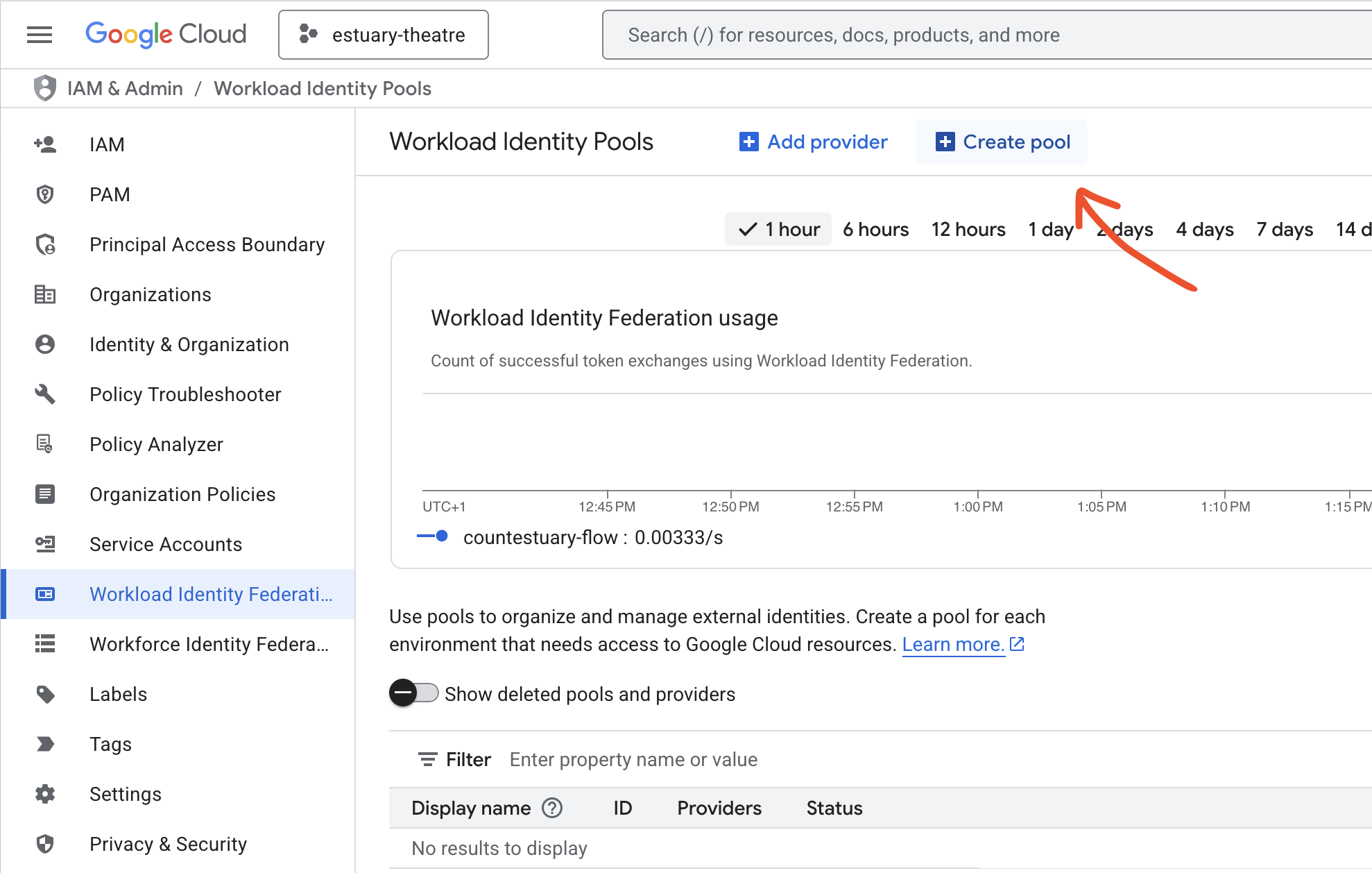 Workload Identity Create Pool Button