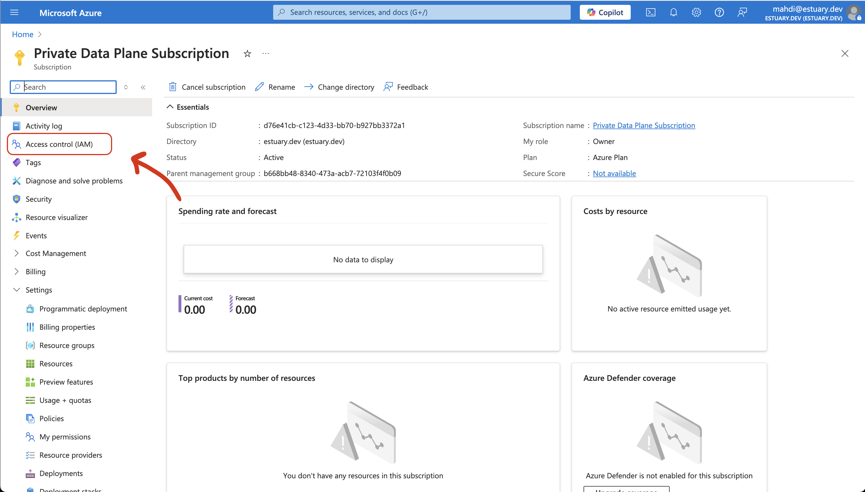 Subscriptions -> Access control IAM